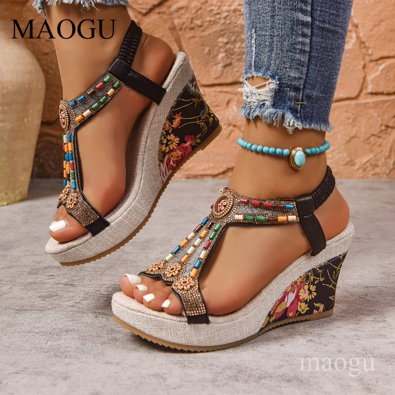 Boho Beaded Floral Wedge Sanda - огляд і ціна The Ethnic Fashion