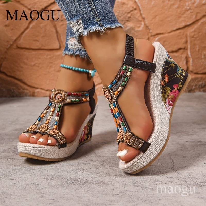 Boho Beaded Floral Wedge Sanda - огляд і ціна The Ethnic Fashion